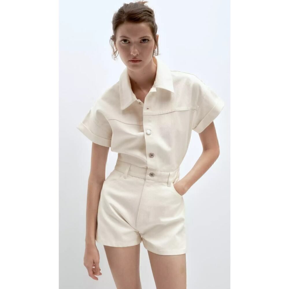 Zara Shimmery TRF Denim Romper NWT Sz. S